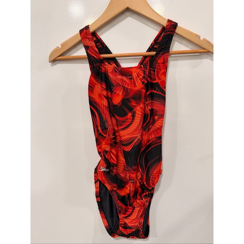 Speedo One Piece Swimsuit Sz 34 Red Black Open Back‎